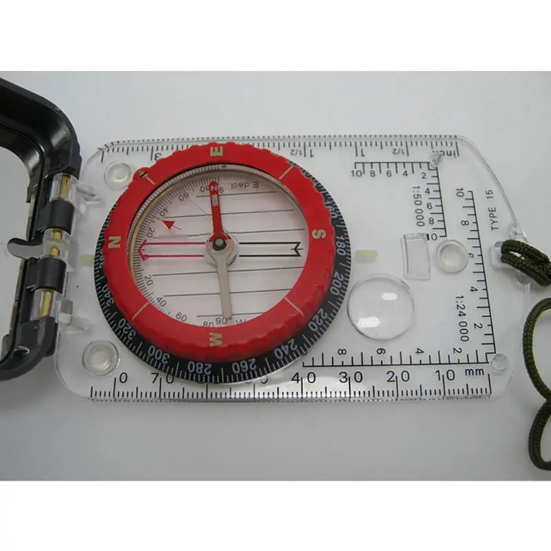 

Q1FF Sturdy Acrylic Ruler Magnifier Mirror Compass Lanyard Waterproof Pocket Size Outdoor Camping Hiking Portable Adventure Tool