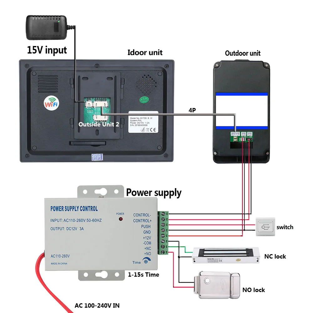 Беспроводной дверной звонок видеодомофон с экраном 7 дюймов Wi-Fi Пароль RFID