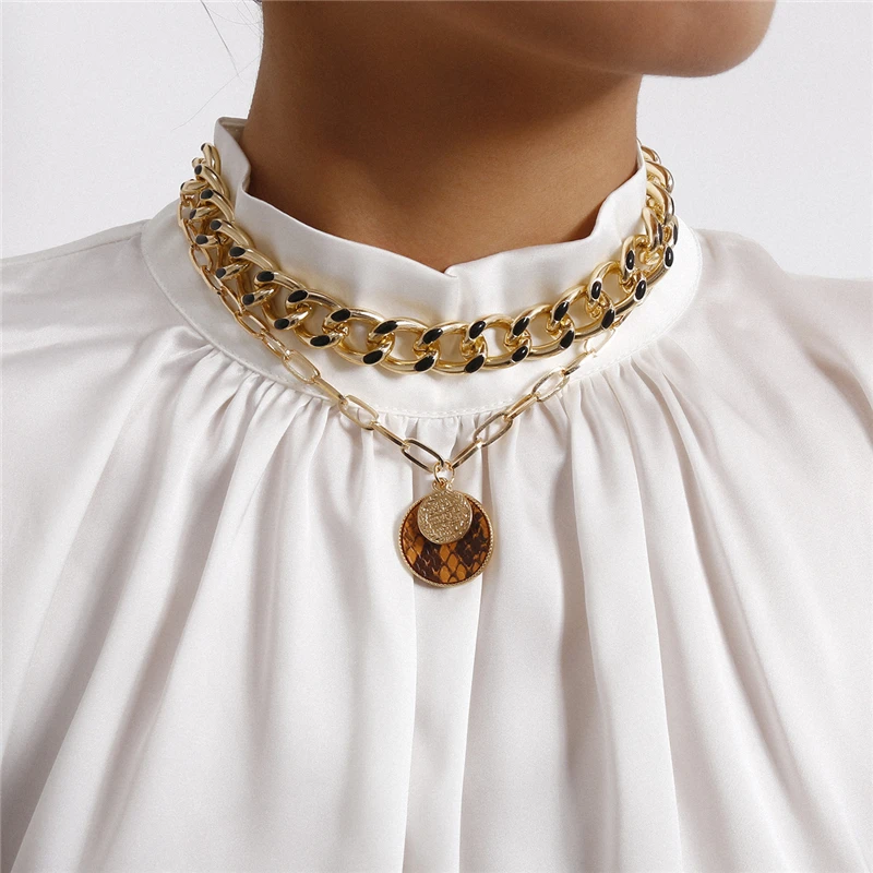 

Luokey Vintage Punk Pendant Necklace Gold Color Cuban Link Chain Chunky Coin Necklaces Statement Choker Goth Jewelry Collar 2020