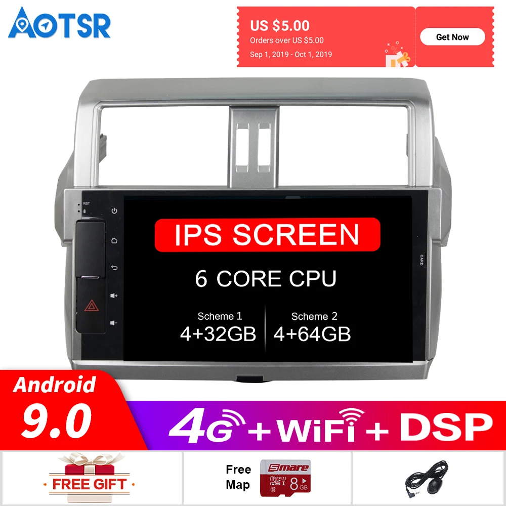 

Android 9.0DSP автомобильный радиоприемник с навигацией GPS для Toyota Land Cruiser Prado 2014-2016car мультимедийное Радио Аудио плеер головное устройство без DVD