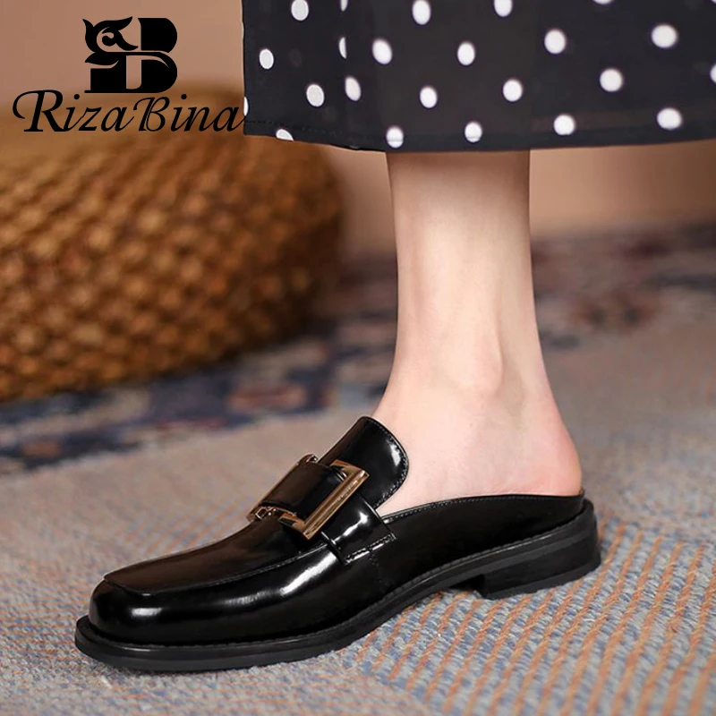 

RIZABINA New Women Sandals Real Leather Metal Buckle Women Shoes Fashion Cool Summer Shoes Women Daily Footwear Size 34-40