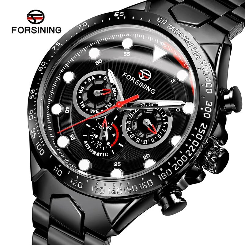 FORSINING нержавеющая сталь мужские наручные часы автоматические механические
