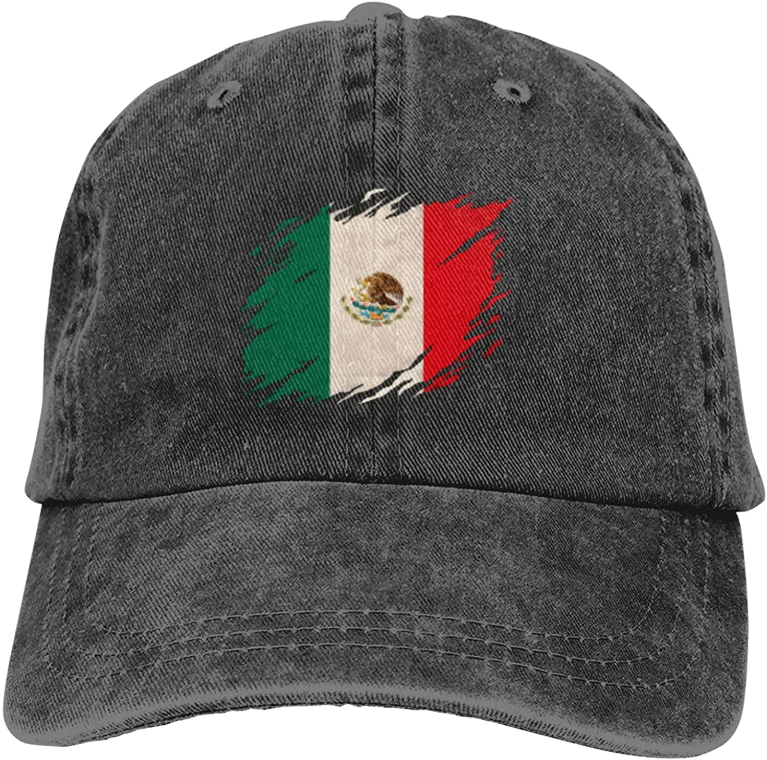 

Vintage Mexico Mexican Flag Pride Cap Adult Adjustable Mountaineering Classic Washed Casquette Denim Cap Hat for Outdoor