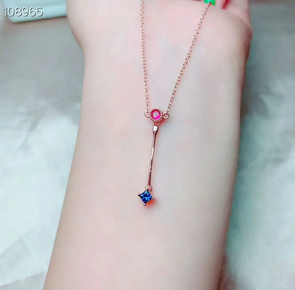 Ожерелье MeiBaPJ с подвеской в виде сапфира натурального цвета сертификатом 925