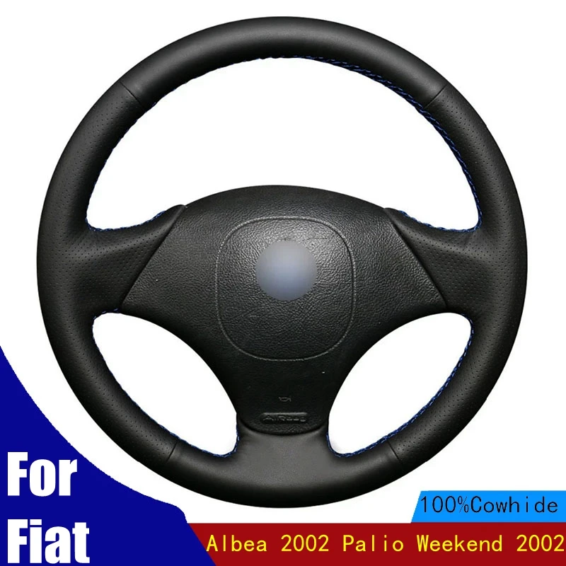 

Hand-stitched Car Steering Wheel Cover Non-slip Black Genuine Leather For Fiat Albea 2002 Palio Weekend 2002 Accessories