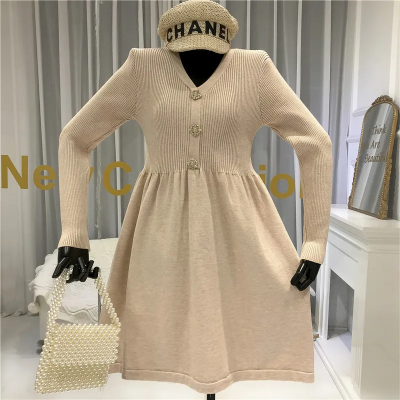ALPHALMODA 2019 зимнее новое модное винтажное трикотажное платье трапециевидной формы