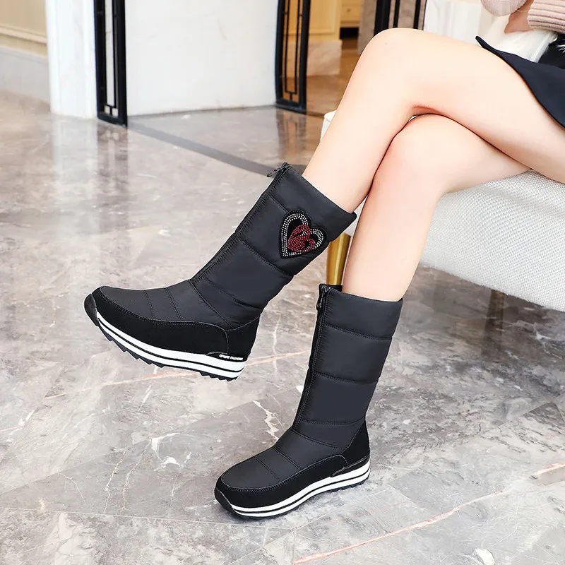 

FEDONAS Flats Platform Women Newset Mid-Calf Boots Winter Warm Snow Boots Zipper Basic Office Shoes Woman Crystal Short Boots
