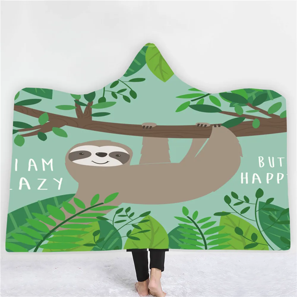 

Likurb Cute Animal Sloth 3D Printed Plush Hooded Blanket Picnic Wearable Fleece Throw Warm Gift for Kids Adults