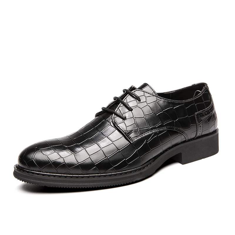 Черный Men Dress Shoes Wedding Oxford Shoes Lace-Up high quality business Casual Shoes Mens Formal Shoes Flats Party Office Shoes 38-47 - Цвет: Черный