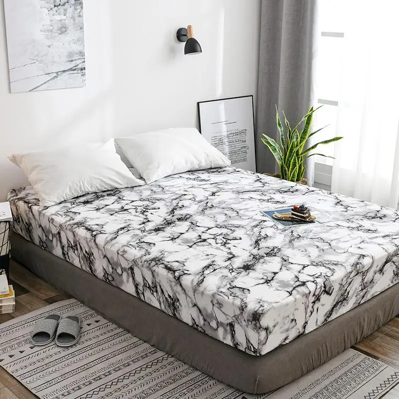 

45 Modern Minimalist Northern European-Style Fitted Bed Sheet Marbling Comfortable Textile Waterproof Mattress Protector