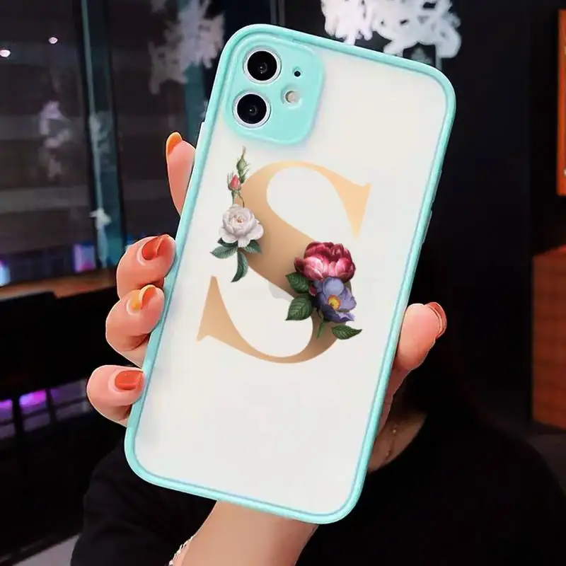 

Alphabet flower design Phone Cases matte transparent For iphone 7 8 11 12 plus mini x xs xr pro max cover