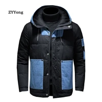 2020 new fashion design mens winter splice jacket cotton padded parka hooded coat plus size m 4xl