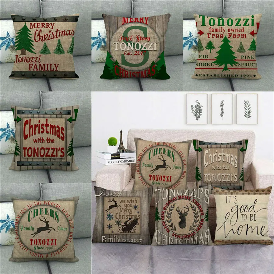 Merry Christmas Retro Xmas Elk Deer Vintage Wood Pillow Covers Home Bedroom Car Sofa Decor Cushion Case Pillowcase | Дом и сад