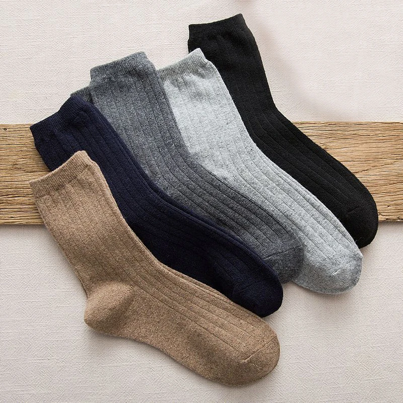 

Winter Thick Socks Men Solid Color Wool Socks Casual Breathable Mid-Calf Sock Male Tube Socks Boys Thermal Sock