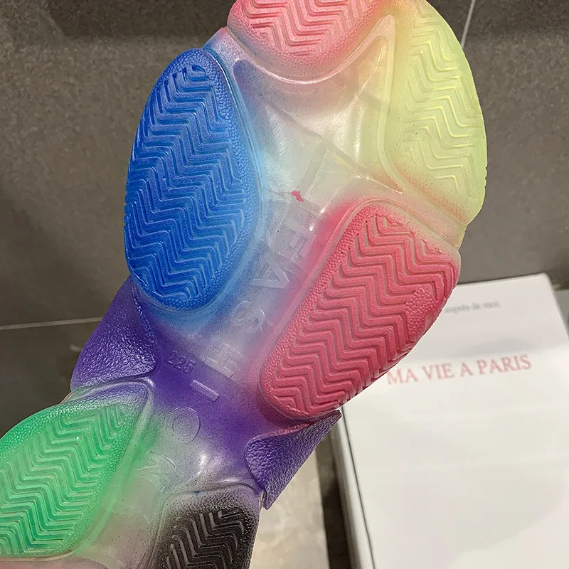 SNURULAN/Женская обувь; Прямая ; прозрачная Радужная рифленая подошва; модная дышащая сетчатая весенняя обувь на толстой подошве