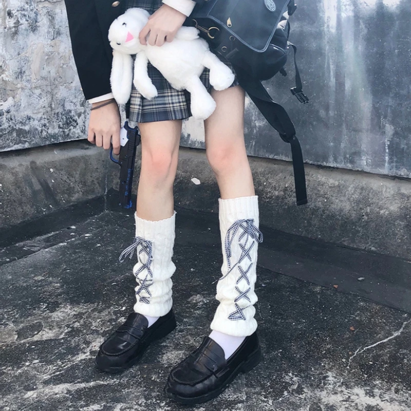 

Women Cute JK Bow Socks Knitted Autumn and Winter Warmth And Thick Cartoon Ankle High Tube White Black Pile Socks Pair Of Socks
