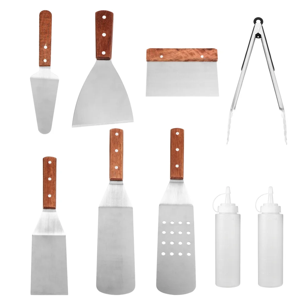 

1 Set/9pcs Stainless Steel BBQ Griddle Utensils Set Useful Accessories Tool Set