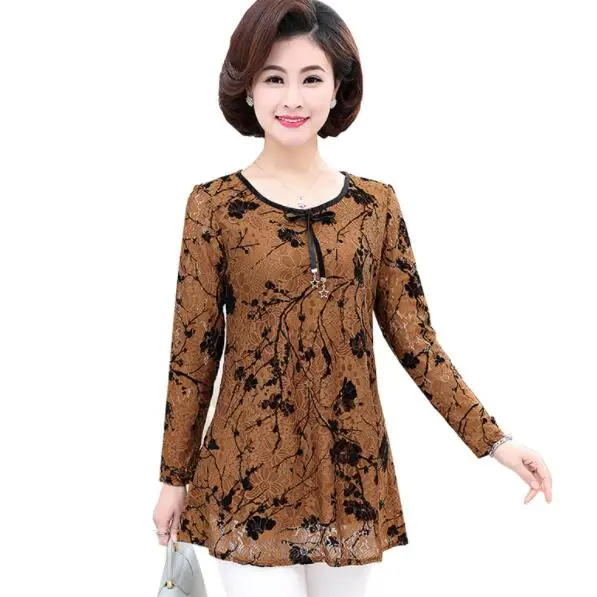 Кружевная футболка с длинными рукавами новинка весны 2019 для мамы среднего