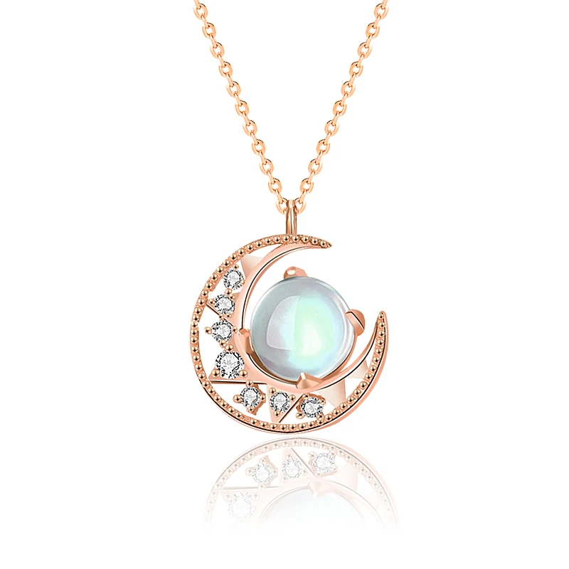 

S925 Silver Necklace Female Creative New Sun Moon Star Dawn Moonstone Pendant Clavicle Chain
