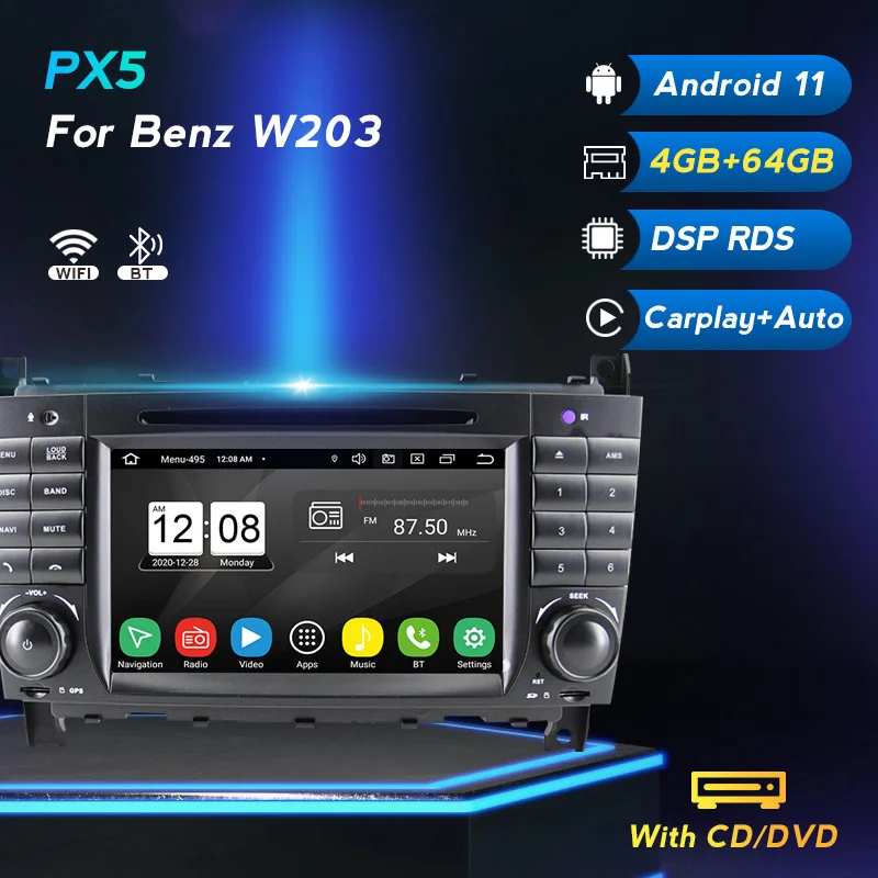 В наличии автомобильный DVD плеер Android 10 для Mercedes Benz W203 W209 W219 класс A160 c-класса C180 C200