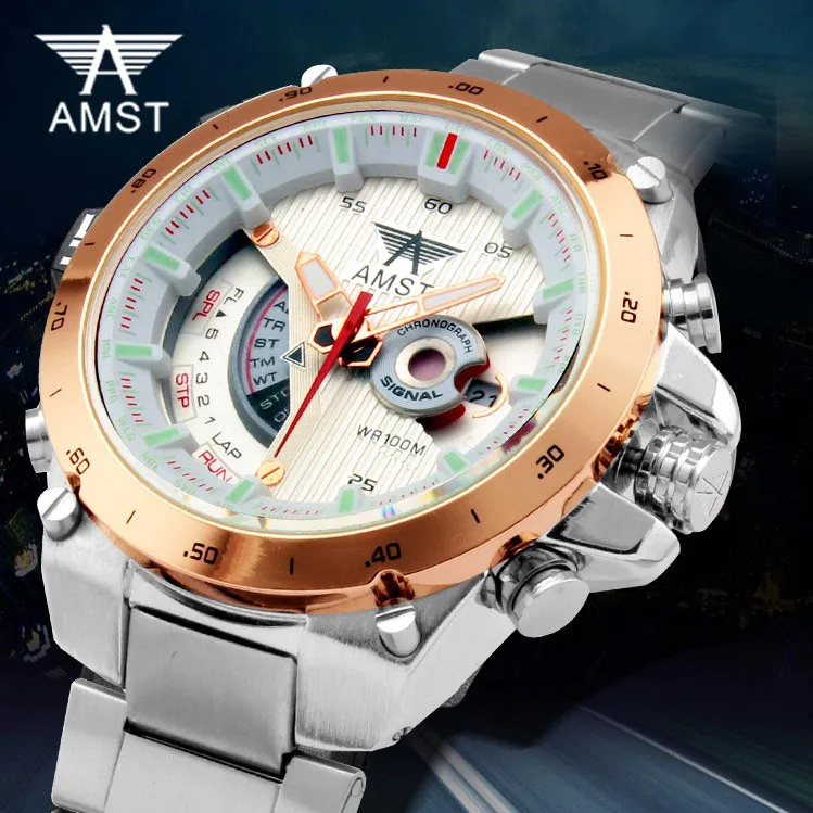 

Quartz Men Watch waterproof stainless steel sports watches date display military Luminous Switzerland movement clock AMST3008