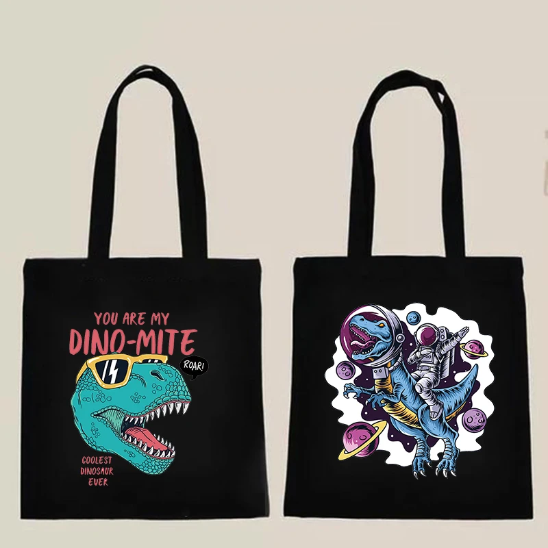 

Shopping Bags Trendy Dinosaurs Bag Woman Canvas Fabric Luxury Women's Designer Handbag Handbags Customizable Shopper Tote bags