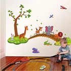 Наклейки на стену с мультяшными животными для детской комнаты, декор для спальни для мальчиков и девочек, жираф, Лев, дерево, декор для комнаты