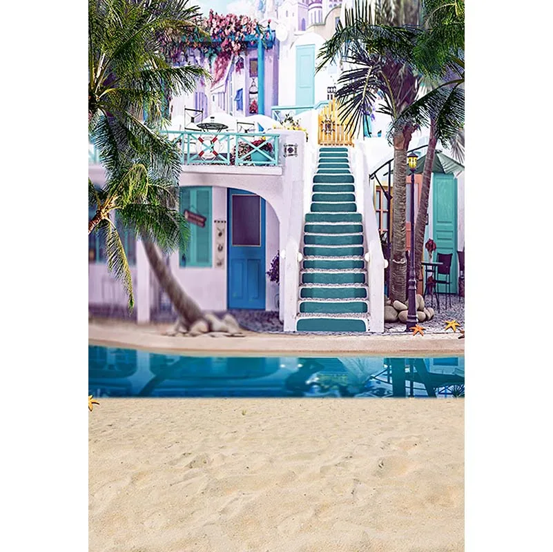 

MEHOFOTO Vinyl Photography Background Seaside Tourist Resort Computer Printed Scenic Backdrops for Photo Studio CM-6616