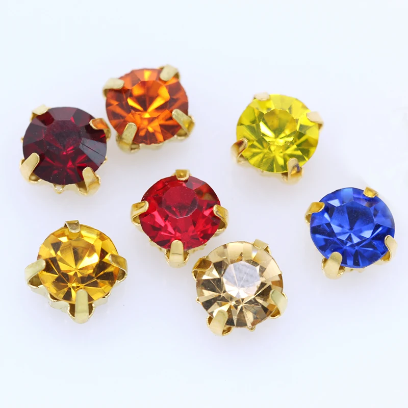 100p 5 мм ограненные Кристальные стеклянные клеевые Стразы для пришивания золотые