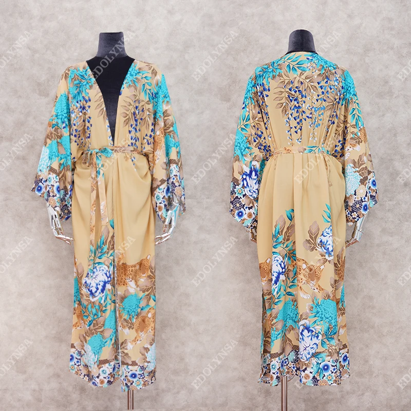 Хлопковое пляжное кимоно женская накидка Пляжная с принтом туника # Q843 | Женская