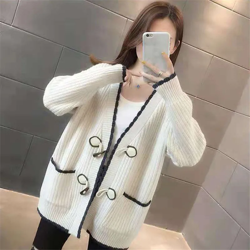 Осенний модный вязаный свитер в стиле пэчворк женский кардиган Свободный