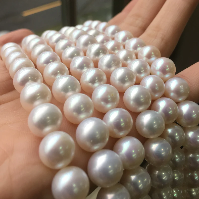 barato Colar De Pérolas De água Doce Forma Redonda Com Tamanho 9-10mm Pérolas Brilho Perfeito Para Diy Jóias Solta Pérola Fios