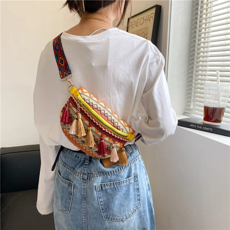 

Women Vintage Soviet Woven Waist Bag Women's Simple And Versatile Single Shoulder Messenger Bags Female Fashion Belt Purse