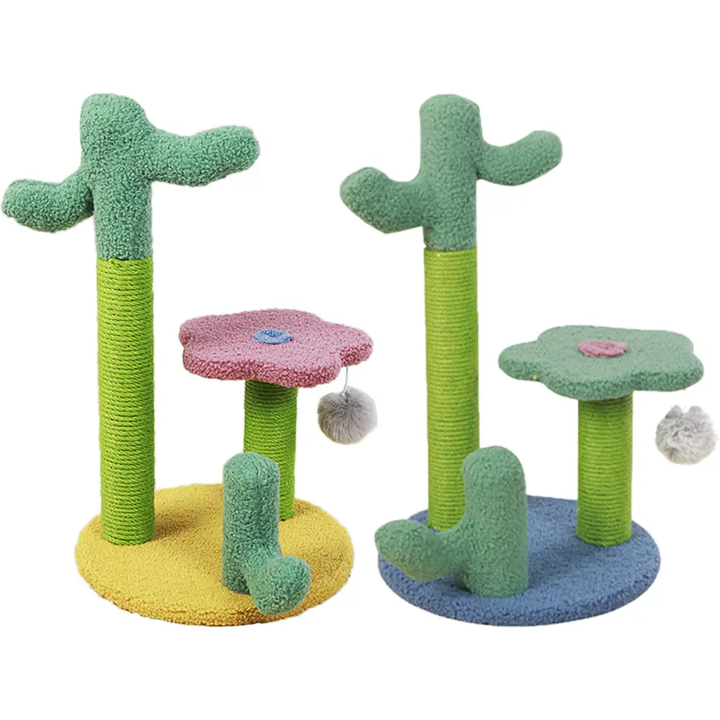 

Cactus Cat Tree Scratching Post Kitten Climbing Frame Scratcher Toy Activity Centre Hanging Ball Toys for Cat Indoor