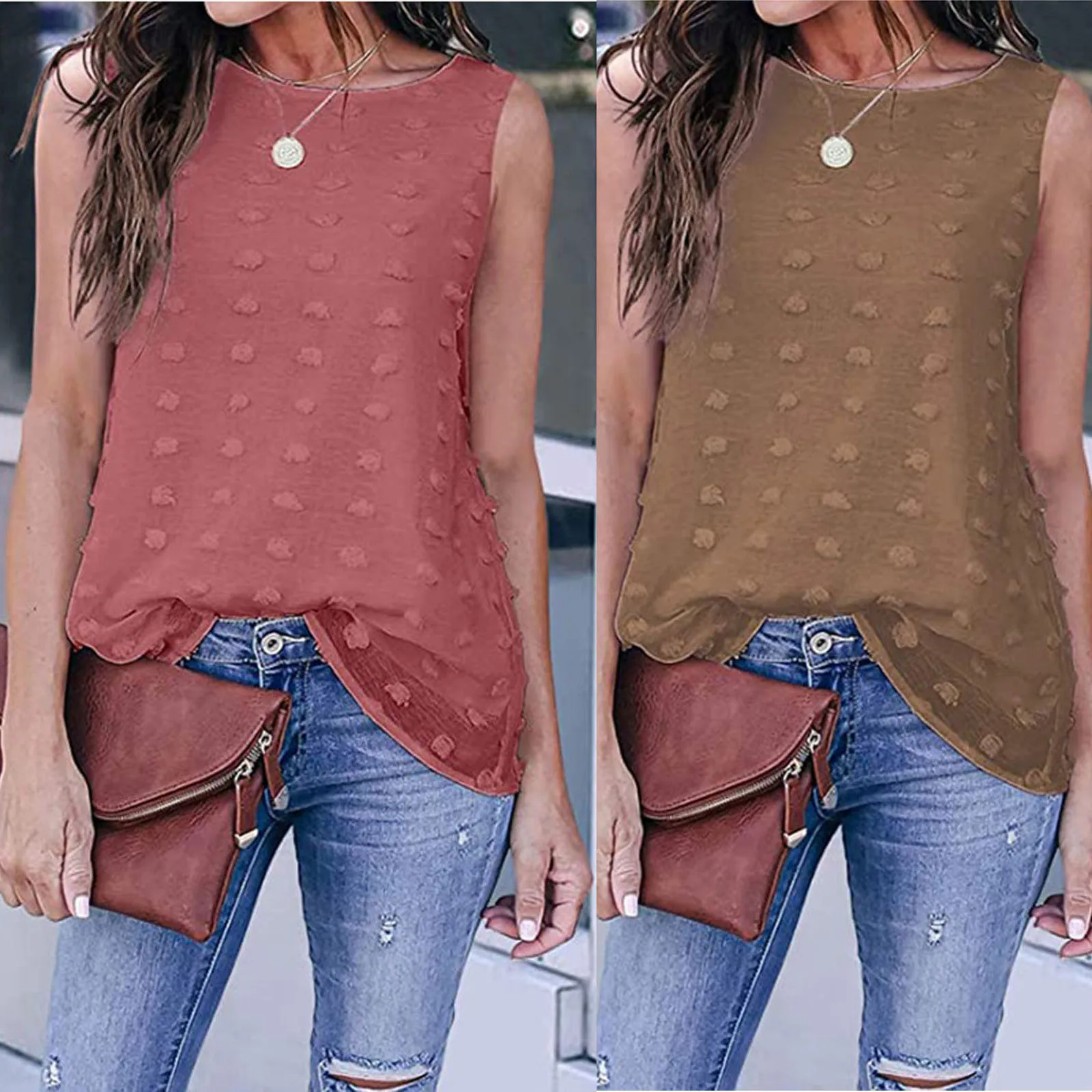 

Women Chiffon Blouse Lace Dot Solid Color Elegant Round Neck Sleeveless Blouse Shirt Tops Summer Plus Size Tunic рубашка женская