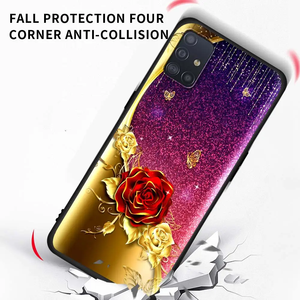 

Crystal Flower Phone Case For Samsung Galaxy A51 A71 A21S M31 M31s M30s A31 A41 A11 A01 M51 Soft Matte Coque Back Cover