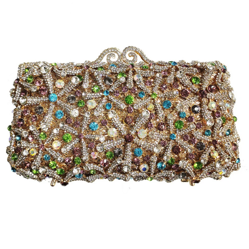 

Luxury Red Golden Rhinestone Handbags Ladies Clutch Purse Evening Bags 100% Handmade Clutches Women Shoulder Bag Crystal Purses