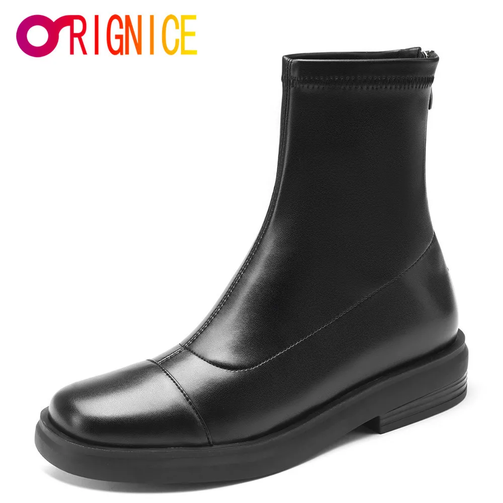 

Orignice Luxury Brand Women Block Heels Ankle Boots Autumn Winter Fashion Square Toe High Quality Leather Zipper Casual Shoes