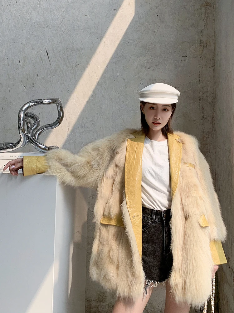 

JCHB 2021 Natural Fox Fur Coat Female Autumn Winter Clothes Women Real Sheepskin Leather Jacket Ropa De Mujer GGS19D19002-5 Pph