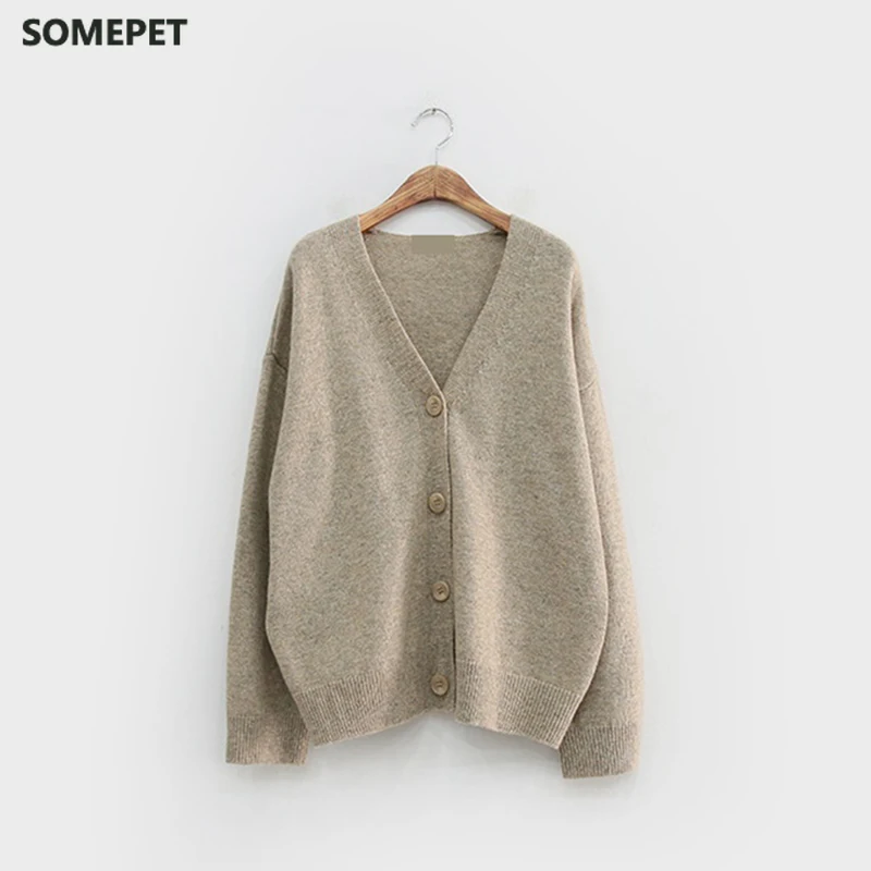 

Women Vintage Cardigan V neck Sweater Fall Soft Cotton Knit Hot Tide Korean Casual Simple Solid color Fashion Jacket