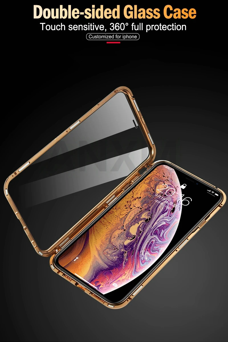 Металлический магнитный чехол для iphone X, Xr, Xs, 11 Pro, макс. закаленное стекло, задняя крышка с магнитом, чехол для iphone 6, 6s, 7, 8 Plus, чехол