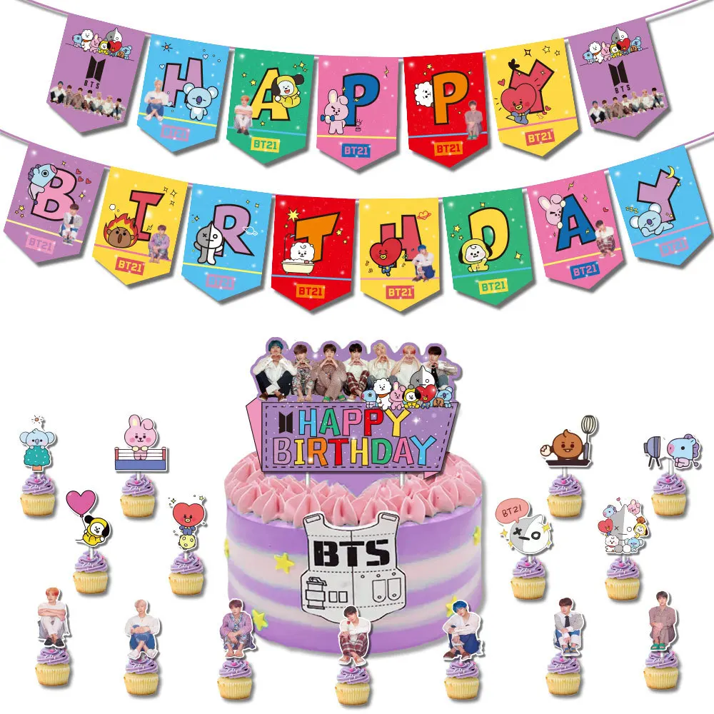 Decoraciones de fiesta con tem&aacute;tica de estrella coreana, globos impresos, cartel de feliz cumplea&ntilde;os, adornos de pastel de personaje Streamer, decoraci&oacute;n de fiesta para habitaci&oacute;n de ni&ntilde;os-2