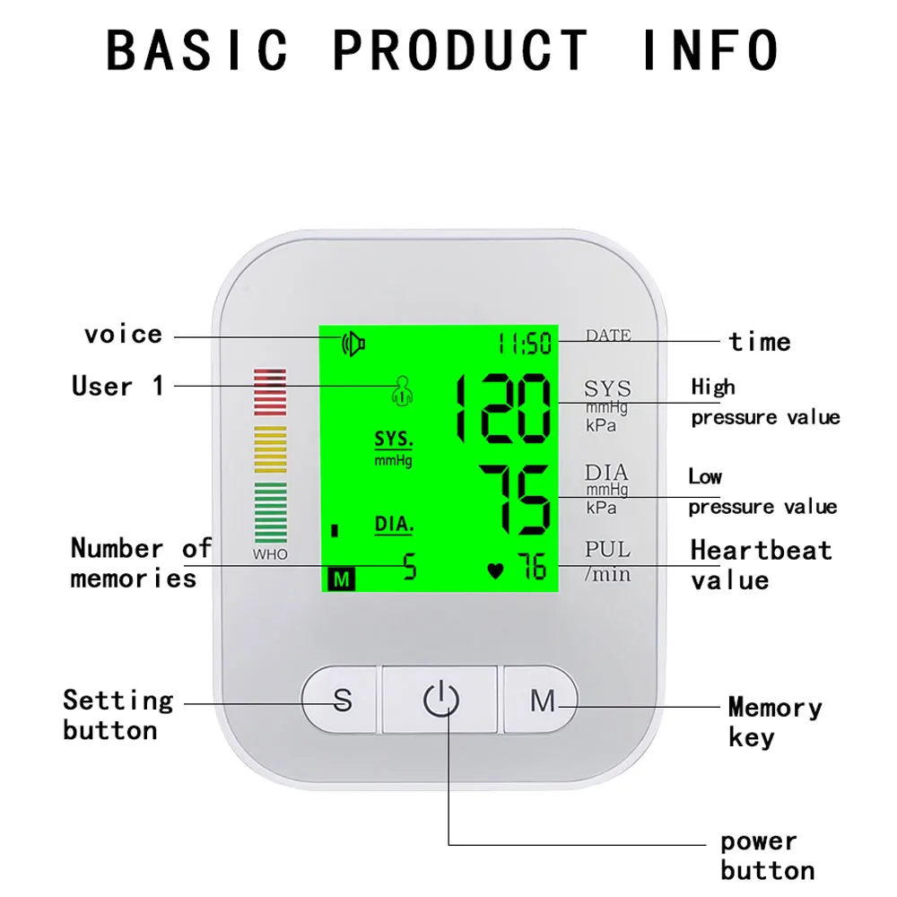 Монитор артериального давления медицинский верхний Пульс пульса Голосовая