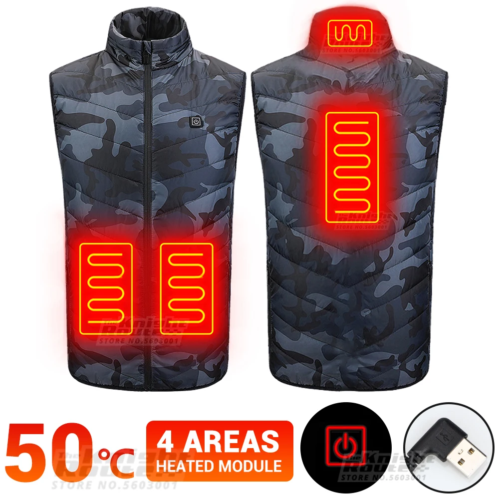 

4 Areas Winter Unisex Heating Jacket Moto USB Heated Vest Motorcycle Jacket Ski Warm Vest Thermal Motorbike Hunting Clothing Men