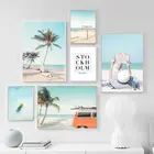 Летний морской пейзаж для девочек, Пляжное кокосовое дерево, настенная живопись на холсте, скандинавские постеры и принты, настенные картины для декора гостиной