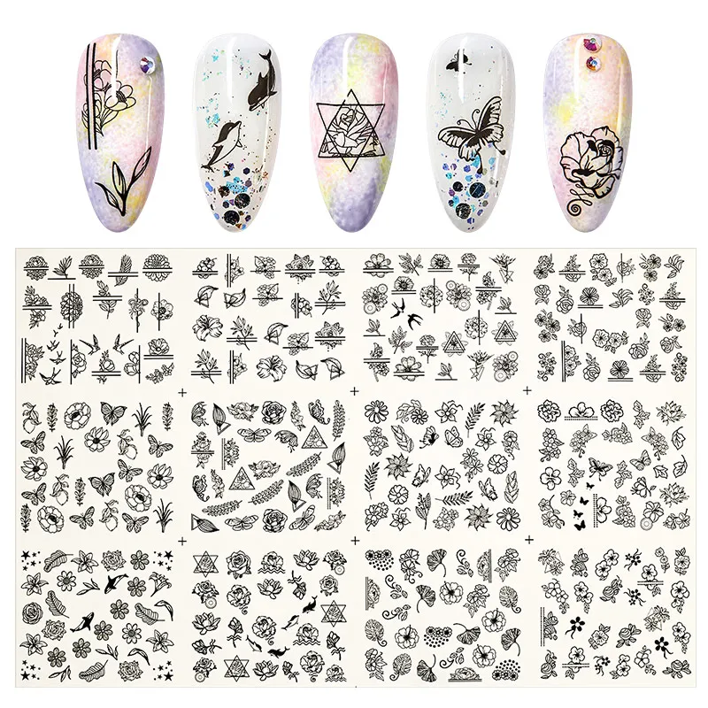 

1 шт., с водяным знаком горлышко в форме ползунок наклейки для ногтей, переводная картинка наклейка для переноса воды татуировки с цветочным ...