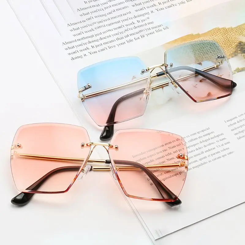 Модные женские солнцезащитные очки без оправы очаровательные индивидуальные