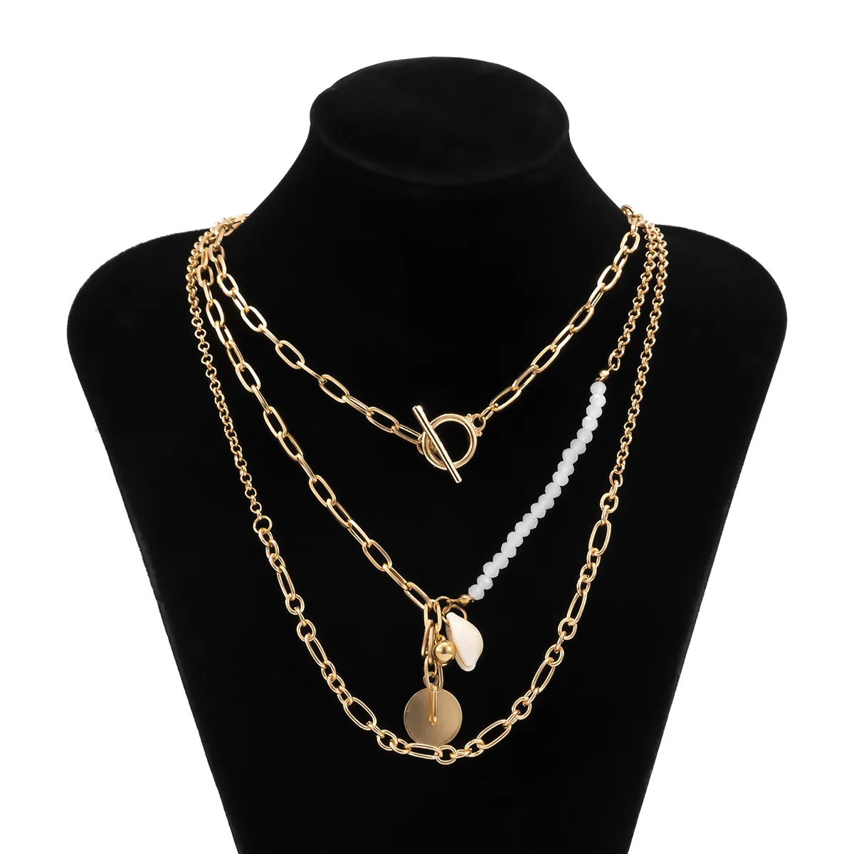 

YOUVI Toggle LassoLock Choker Necklaces Natural Shell Cowrie Round Sequins Pendants Chains Necklaces for Women Jewelry Collar