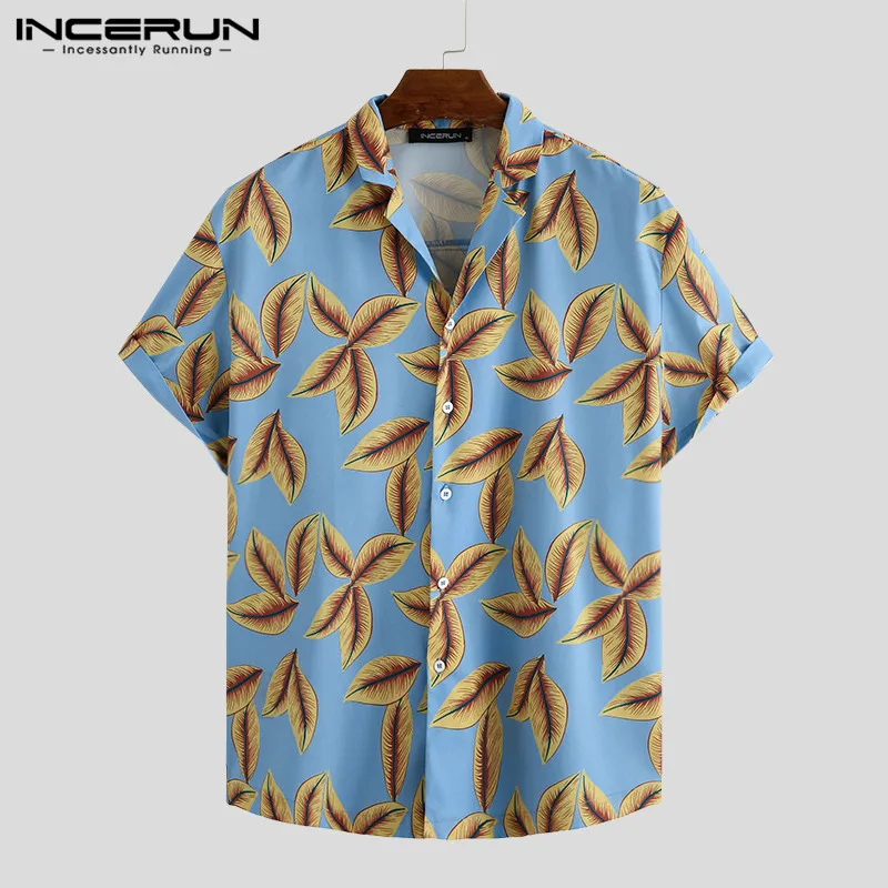 

Гавайская рубашка INCERUN мужская с принтом, модная повседневная Пляжная блуза для отпуска с коротким рукавом, с лацканами, уличная одежда, 5XL, л...