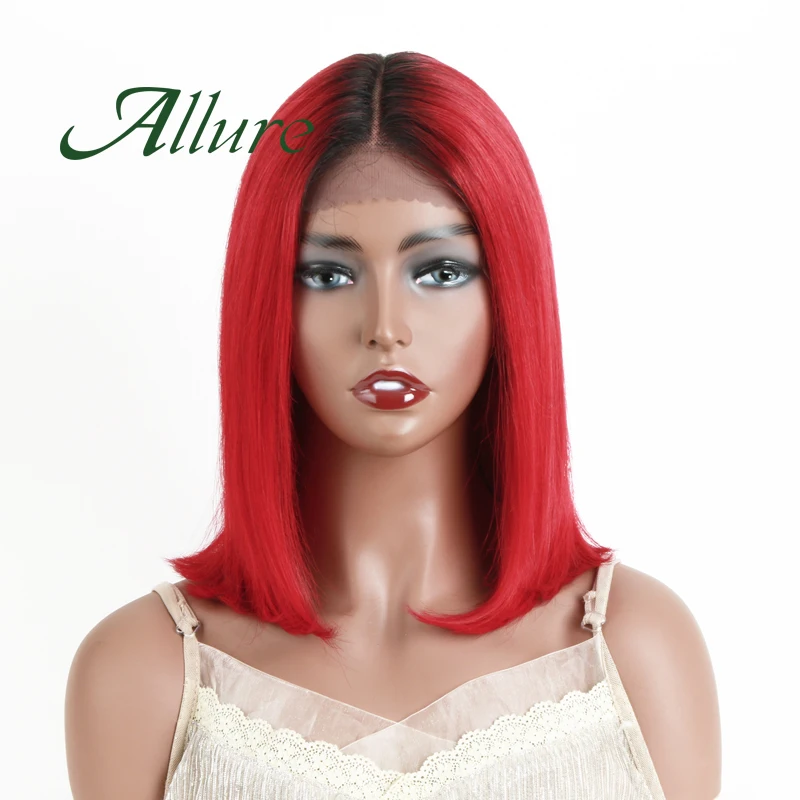 

Colored Red Part Lace Wigs For Black Women Human Hair Brazilian Remy 150% Density Pre Colored Ombre Lace Wigs Allure